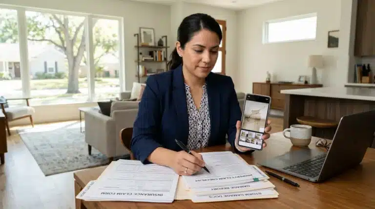 Houston homeowner documenting damage for a home insurance claim