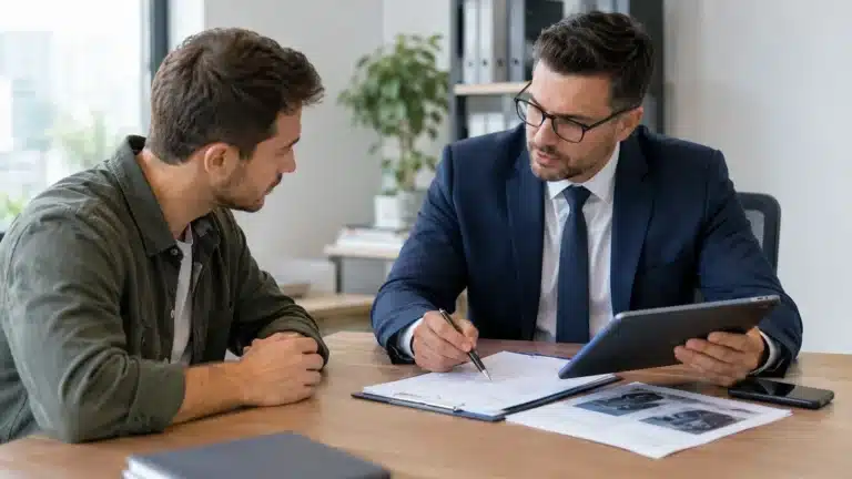 Houston driver consulting with an insurance agent about an auto insurance claim