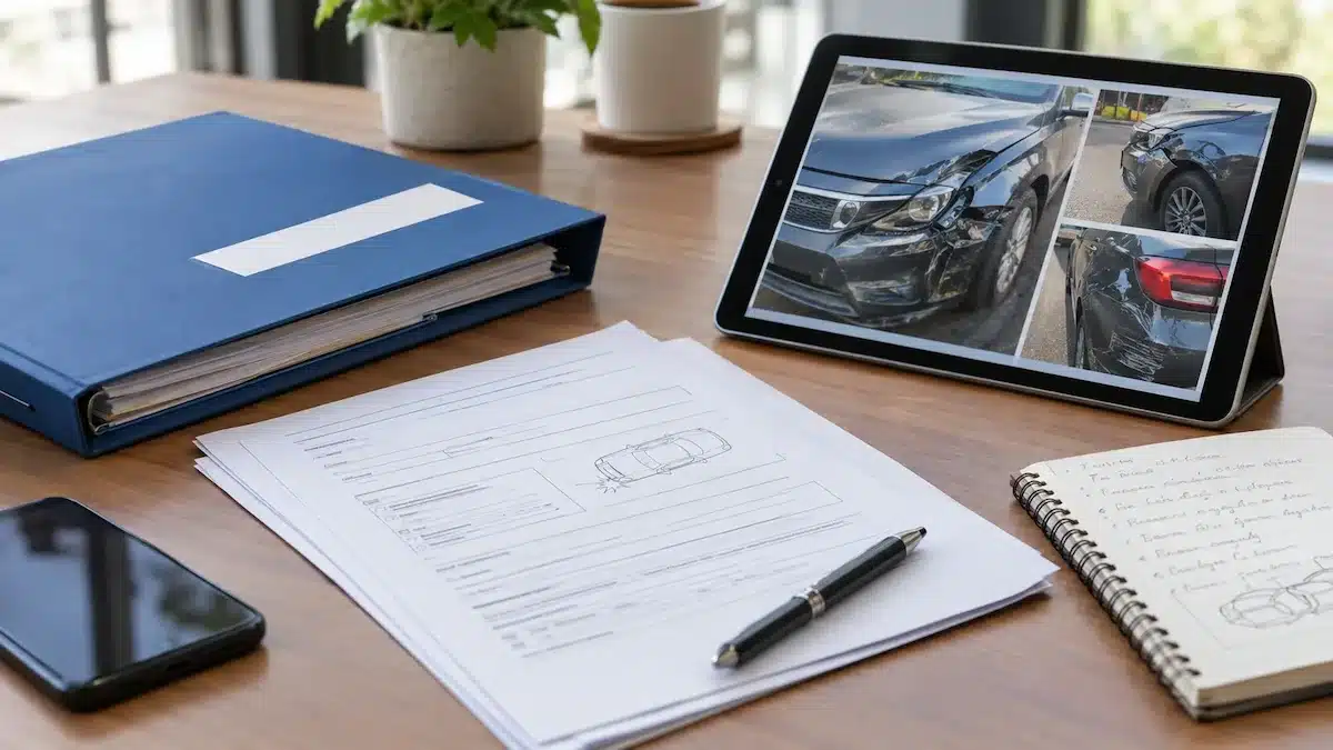 Organized documents for a Texas auto insurance claim including policy and accident details